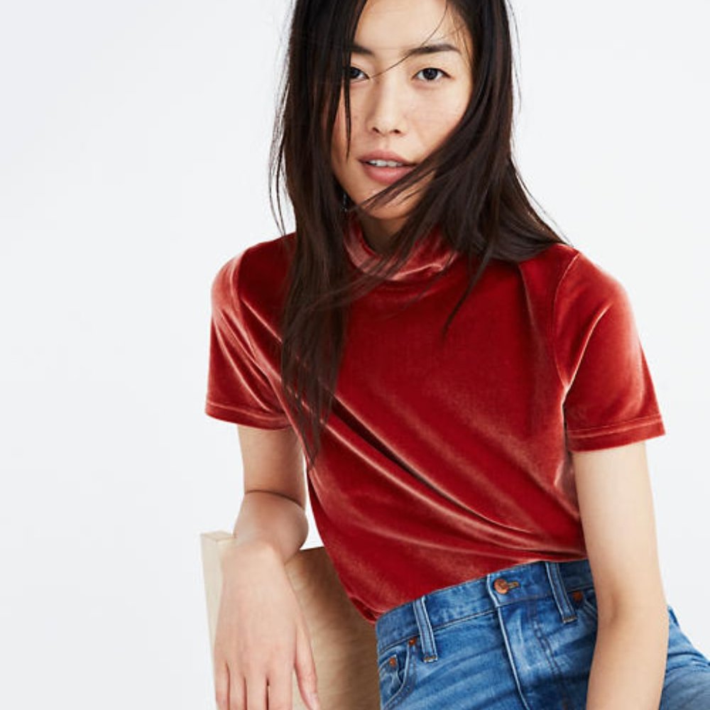 Madewell Dark Pink Velvet Mockneck Tee